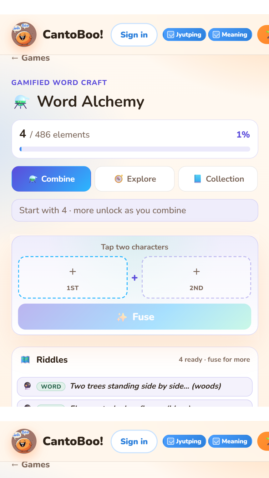 Word Alchemy — fuse characters into new words